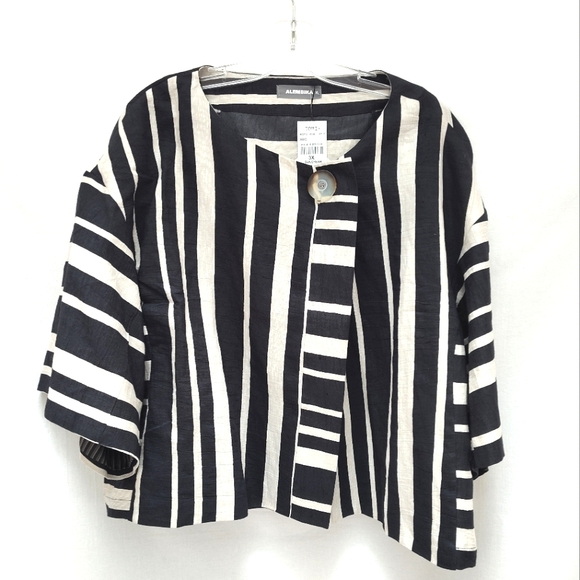 NEW Alembika striped blazer jacket 2X 3X plus size linen cotton new summer - Picture 1 of 13